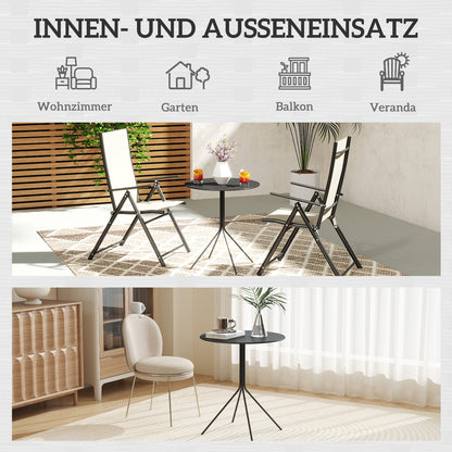 Folding Garden Table Ø60 x 71 cm, Weather-resistant Steel Patio Table, Round Side Table with Foot Pads, Outdoor Dining Table, Camping Table, Patio Table for Garden Terrace Balcony Black