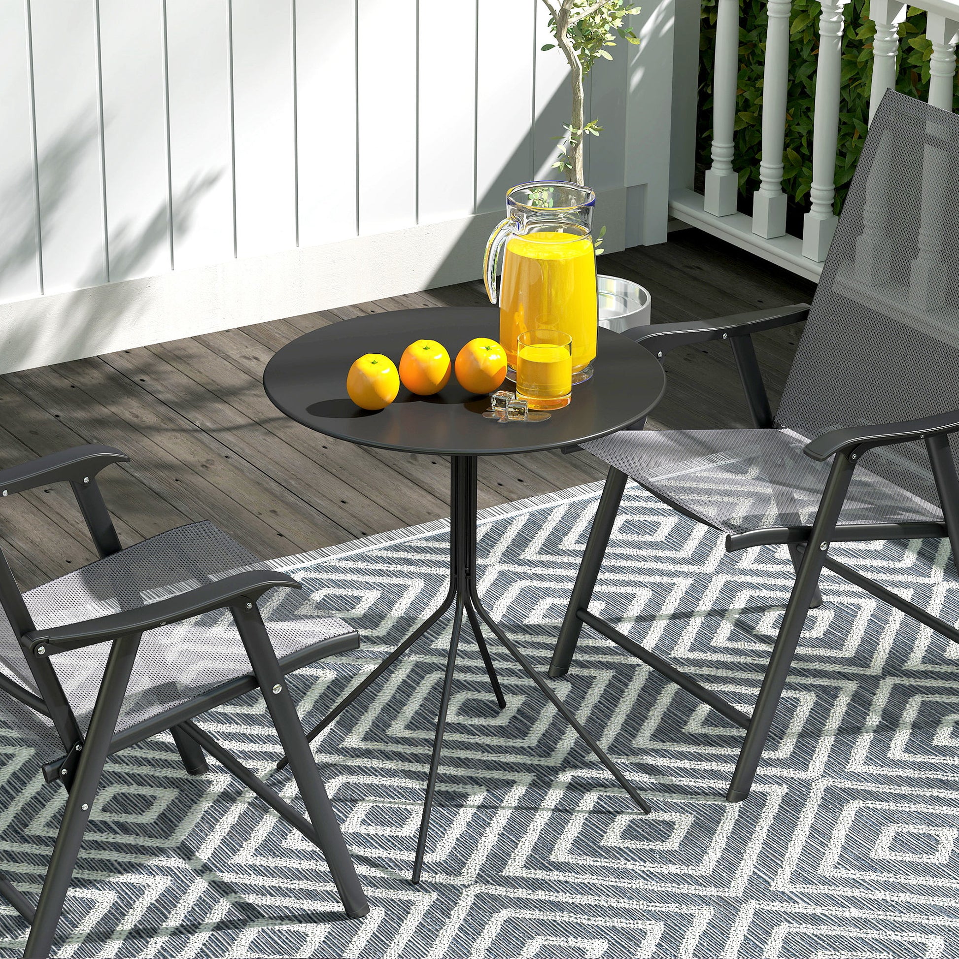Folding Garden Table Ø60 x 71 cm, Weather-resistant Steel Patio Table, Round Side Table with Foot Pads, Outdoor Dining Table, Camping Table, Patio Table for Garden Terrace Balcony Black