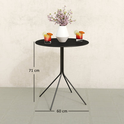 Folding Garden Table Ø60 x 71 cm, Weather-resistant Steel Patio Table, Round Side Table with Foot Pads, Outdoor Dining Table, Camping Table, Patio Table for Garden Terrace Balcony Black