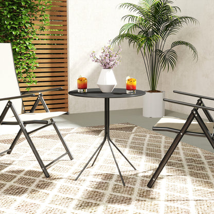 Folding Garden Table Ø60 x 71 cm, Weather-resistant Steel Patio Table, Round Side Table with Foot Pads, Outdoor Dining Table, Camping Table, Patio Table for Garden Terrace Balcony Black