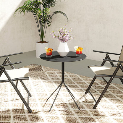 Folding Garden Table Ø60 x 71 cm, Weather-resistant Steel Patio Table, Round Side Table with Foot Pads, Outdoor Dining Table, Camping Table, Patio Table for Garden Terrace Balcony Black