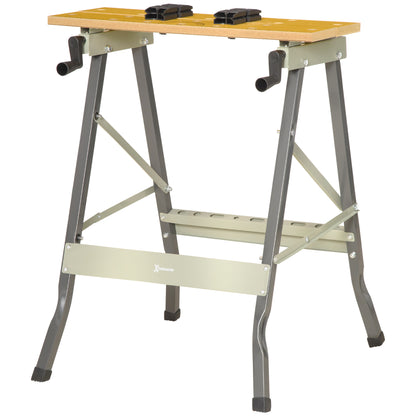 Folding Workbench Clamping Workbench with 4 Clamps Work Table Sawhorse, 100kg Load, Steel Structure, Worktop for Workshop Garage Construction Site, 62.5x60.5x78.5cm, Gray