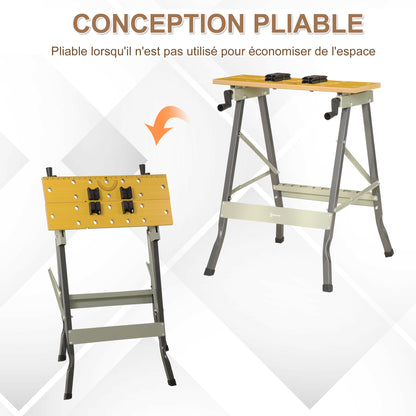 Folding Workbench Clamping Workbench with 4 Clamps Work Table Sawhorse, 100kg Load, Steel Structure, Worktop for Workshop Garage Construction Site, 62.5x60.5x78.5cm, Gray