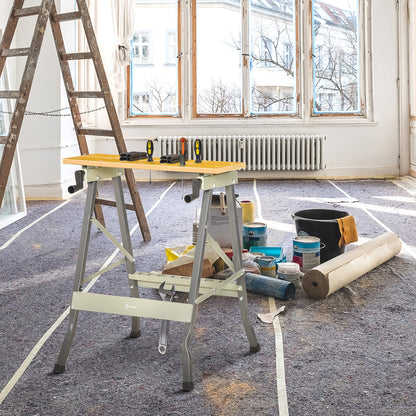 Folding Workbench Clamping Workbench with 4 Clamps Work Table Sawhorse, 100kg Load, Steel Structure, Worktop for Workshop Garage Construction Site, 62.5x60.5x78.5cm, Gray