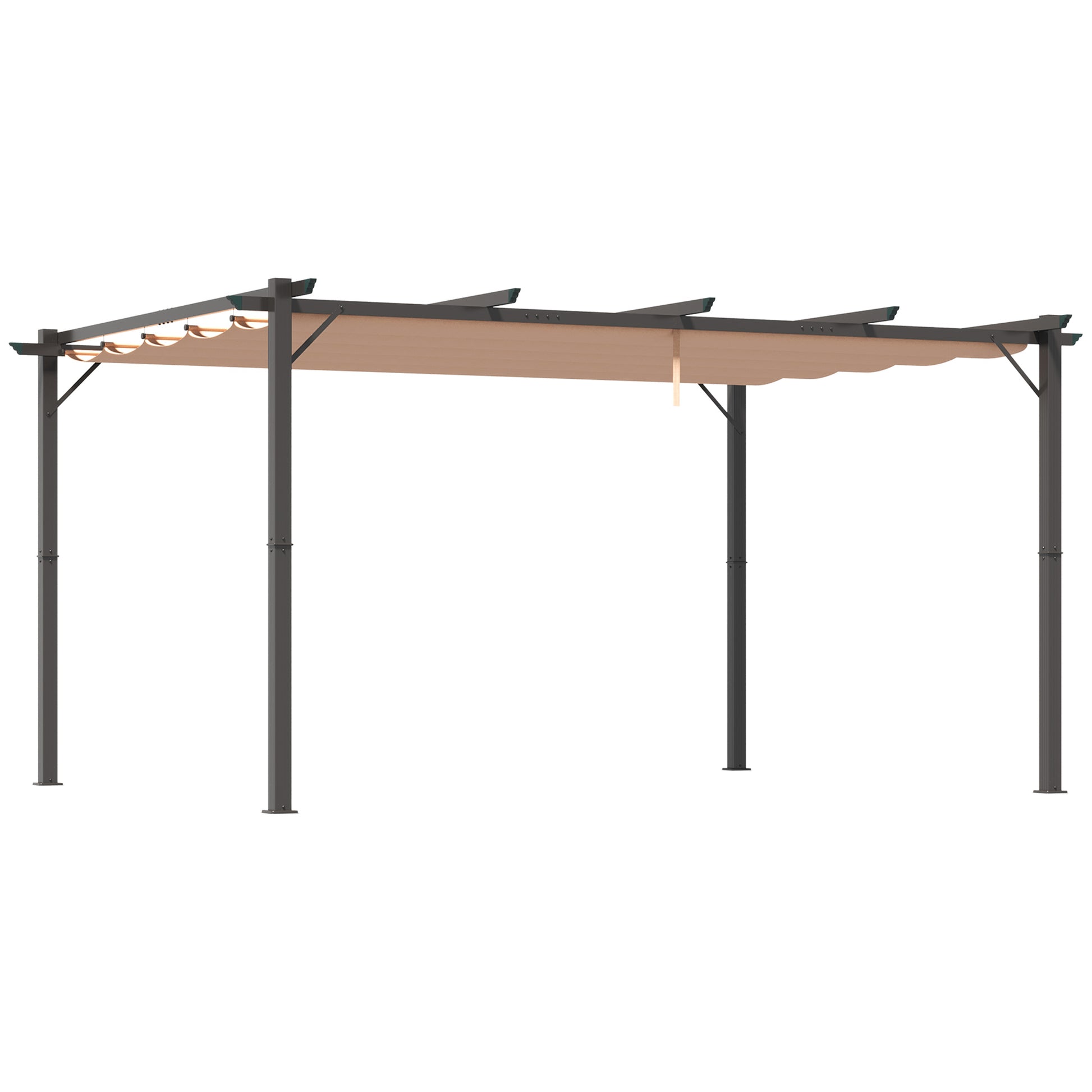 Pergola Pavilion with Adjustable Fabric Roof 3 x 4 m Patio Canopy Aluminum Sun Protection Cover Terrace Garden Gray+Brown