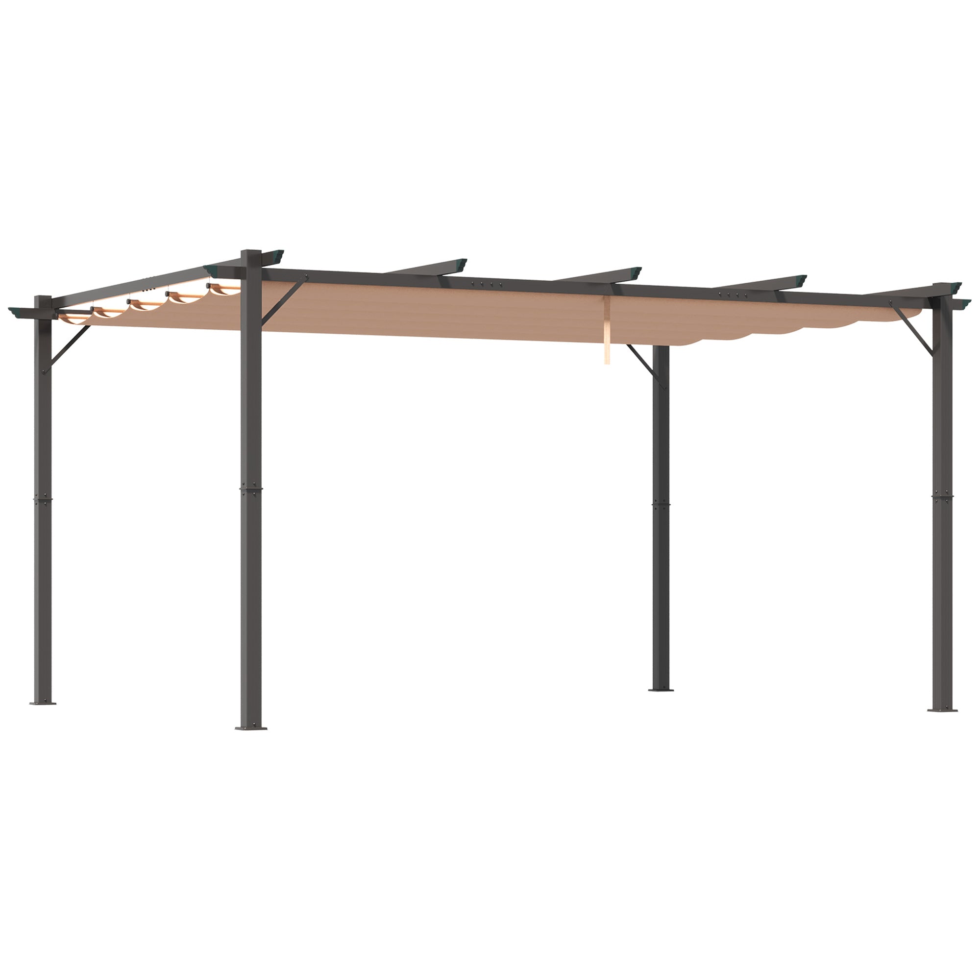 Pergola Pavilion with Adjustable Fabric Roof 3 x 4 m Patio Canopy Aluminum Sun Protection Cover Terrace Garden Gray+Brown