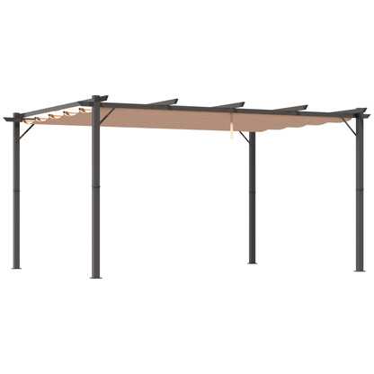 Pergola Pavilion with Adjustable Fabric Roof 3 x 4 m Patio Canopy Aluminum Sun Protection Cover Terrace Garden Gray+Brown