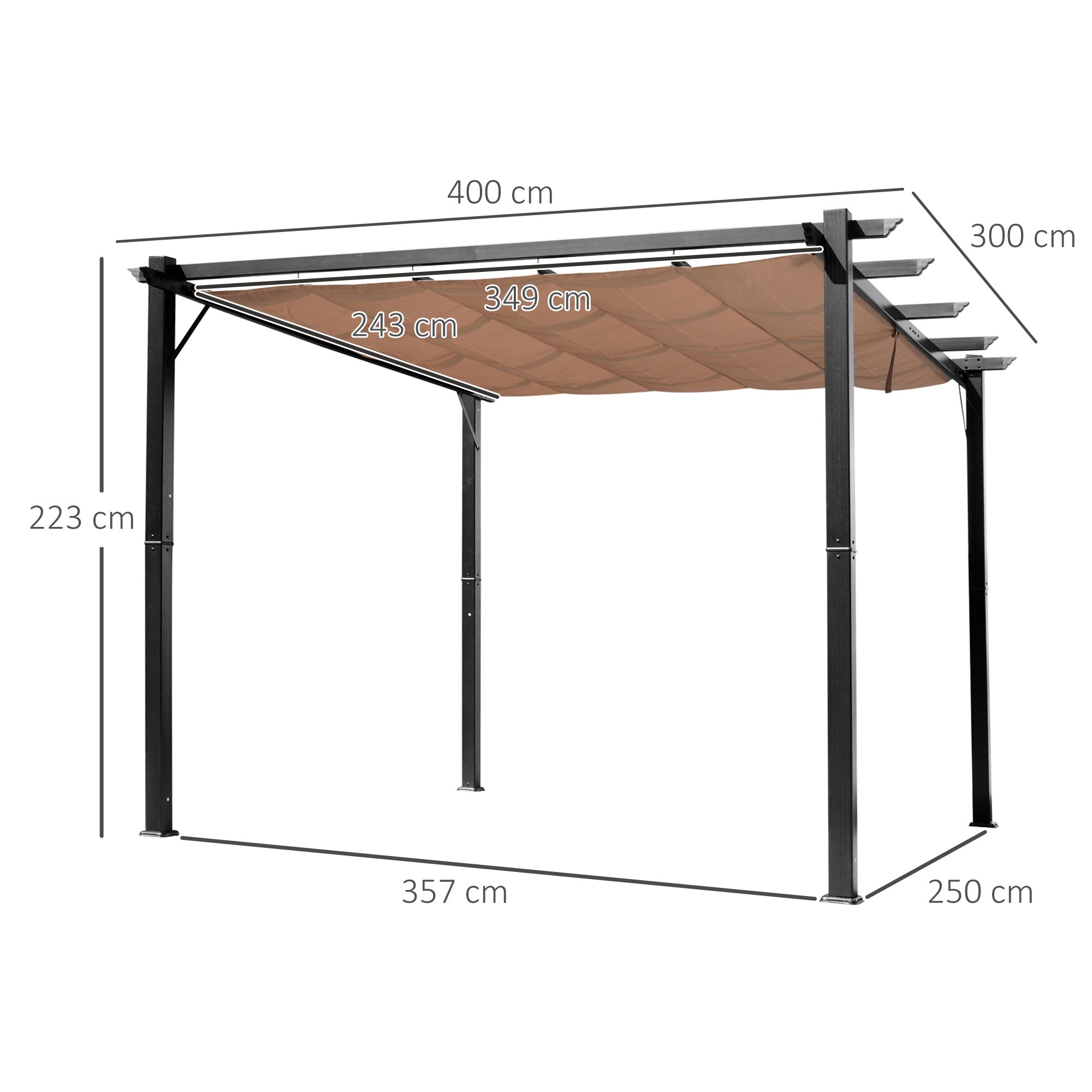 Pergola Pavilion with Adjustable Fabric Roof 3 x 4 m Patio Canopy Aluminum Sun Protection Cover Terrace Garden Gray+Brown