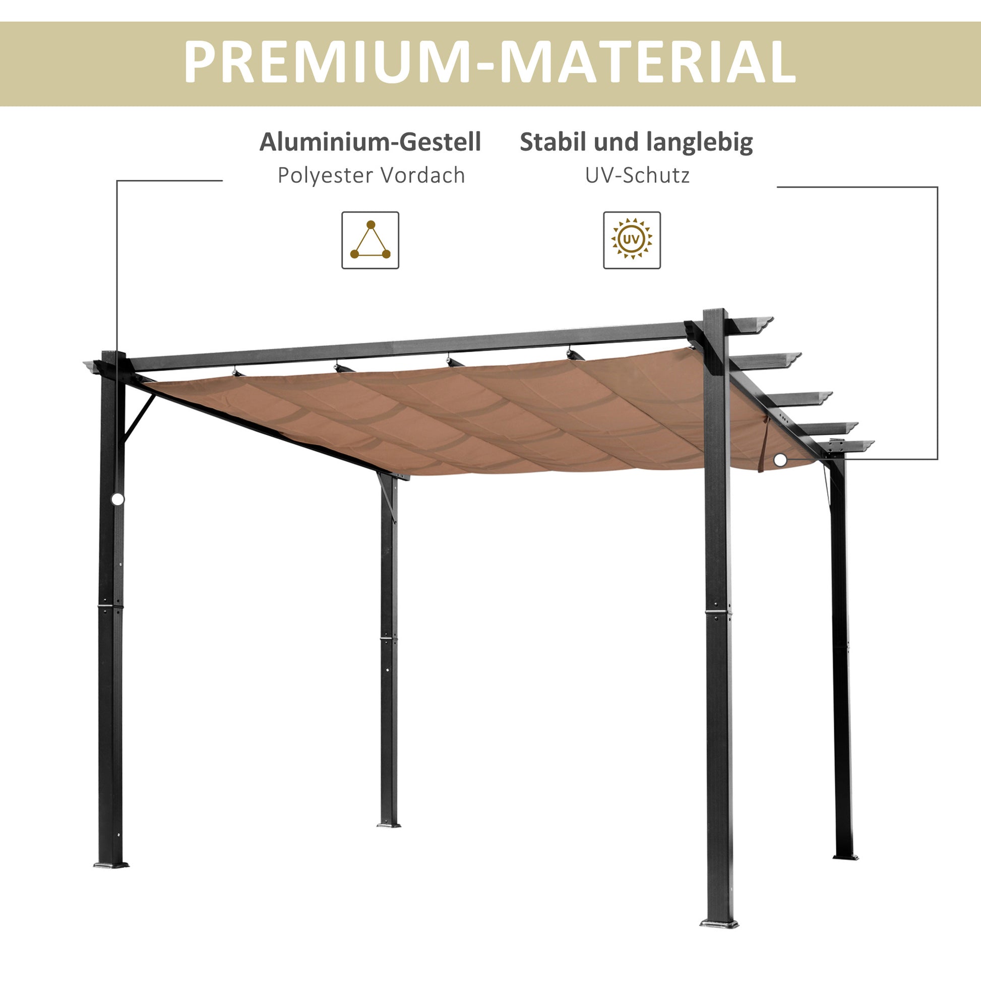 Pergola Pavilion with Adjustable Fabric Roof 3 x 4 m Patio Canopy Aluminum Sun Protection Cover Terrace Garden Gray+Brown
