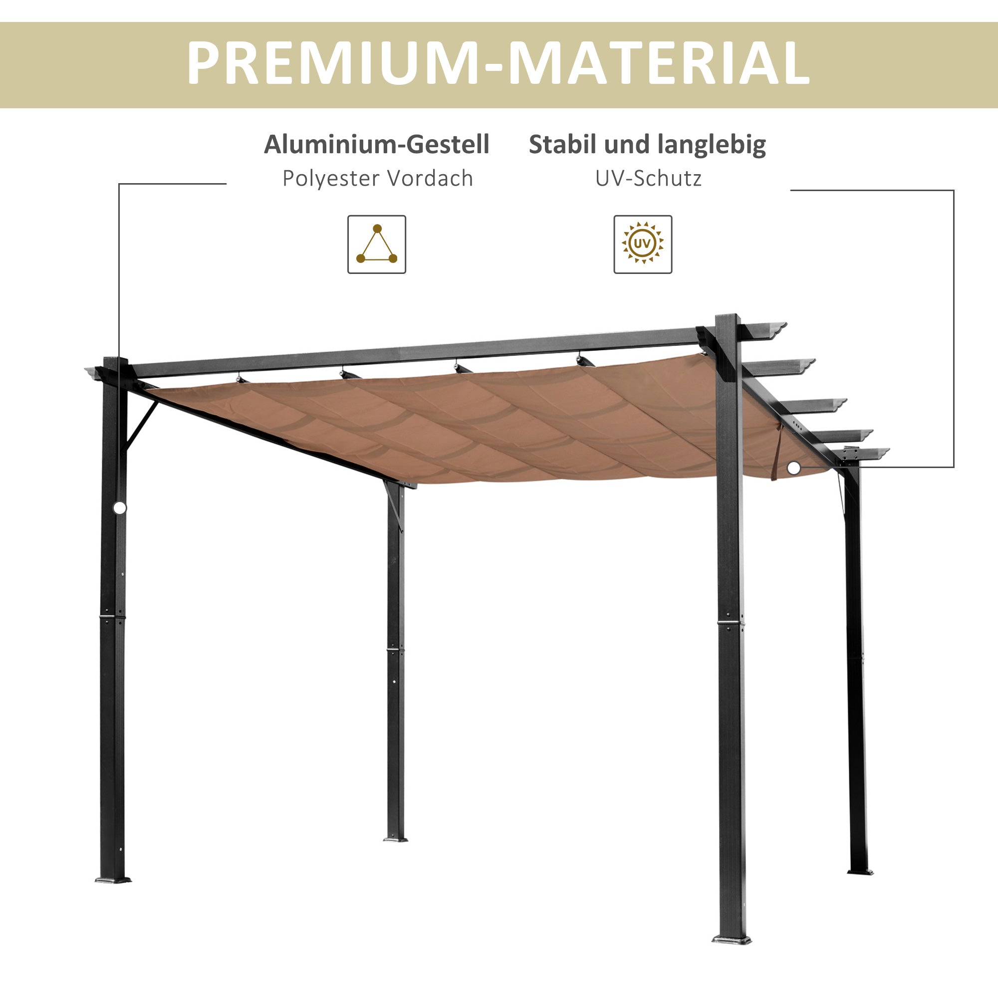 Pergola Pavilion with Adjustable Fabric Roof 3 x 4 m Patio Canopy Aluminum Sun Protection Cover Terrace Garden Gray+Brown
