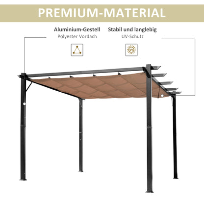 Pergola Pavilion with Adjustable Fabric Roof 3 x 4 m Patio Canopy Aluminum Sun Protection Cover Terrace Garden Gray+Brown