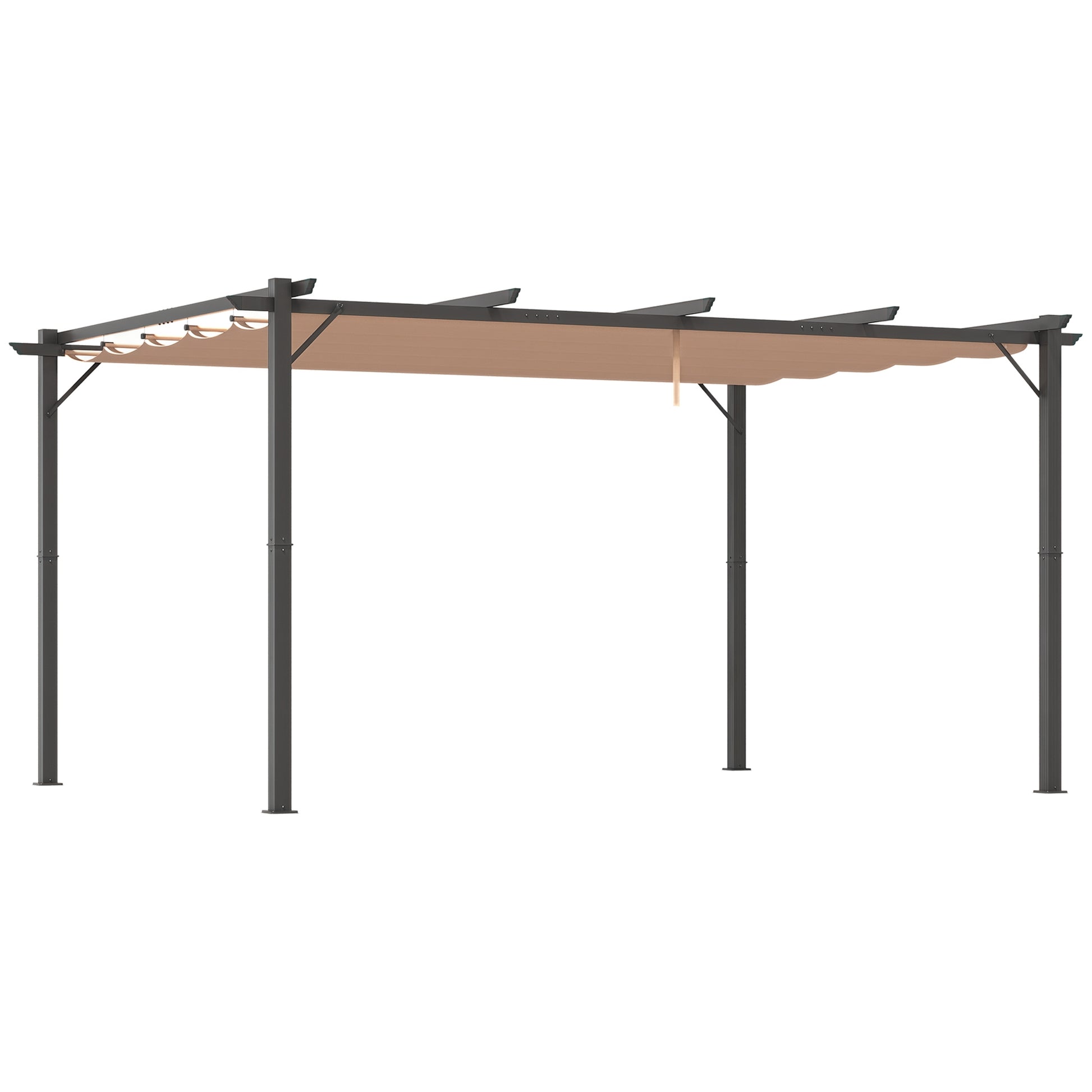 Pergola Pavilion with Adjustable Fabric Roof 3 x 4 m Patio Canopy Aluminum Sun Protection Cover Terrace Garden Gray+Brown