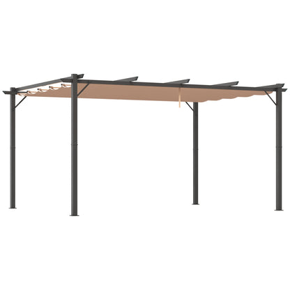 Pergola Pavilion with Adjustable Fabric Roof 3 x 4 m Patio Canopy Aluminum Sun Protection Cover Terrace Garden Gray+Brown
