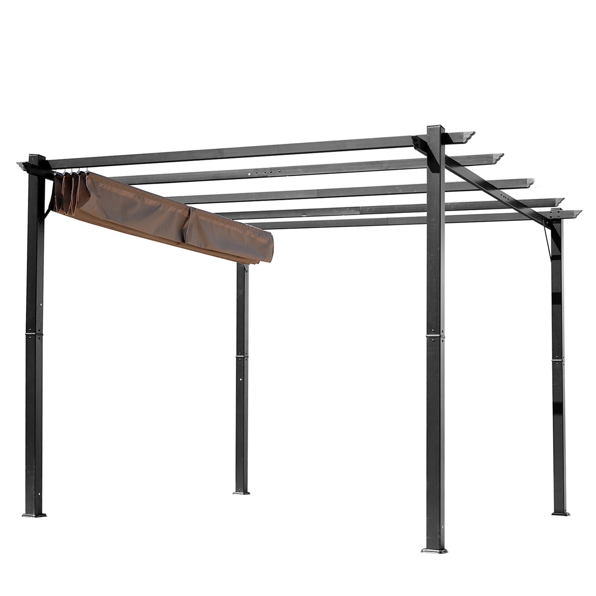Pergola Pavilion with Adjustable Fabric Roof 3 x 4 m Patio Canopy Aluminum Sun Protection Cover Terrace Garden Gray+Brown