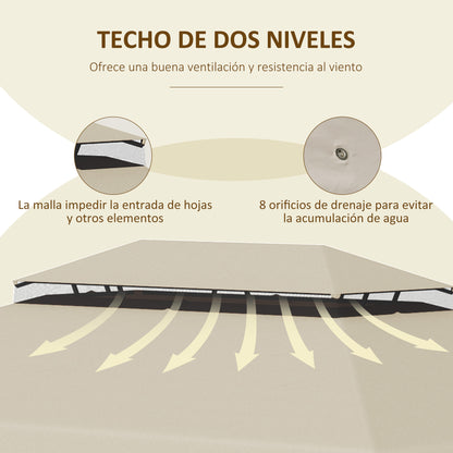 Replacement Roof for Gazebo 4x3 m Replacement Cover with Double Roof with 8 Drainage Holes Replacement Canopy for Gazebo Pavilion Beige