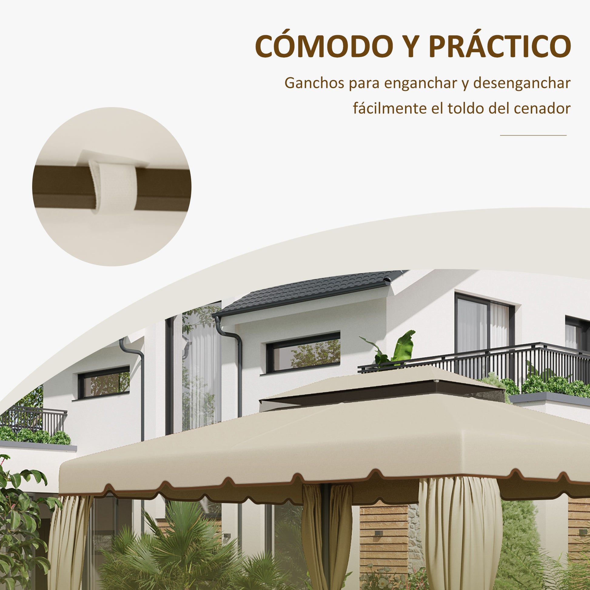 Replacement Roof for Gazebo 4x3 m Replacement Cover with Double Roof with 8 Drainage Holes Replacement Canopy for Gazebo Pavilion Beige