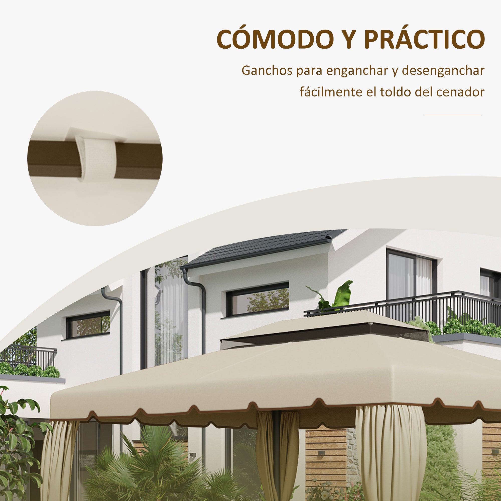 Replacement Roof for Gazebo 4x3 m Replacement Cover with Double Roof with 8 Drainage Holes Replacement Canopy for Gazebo Pavilion Beige