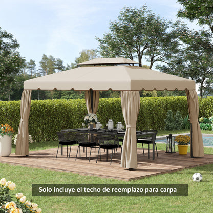 Replacement Roof for Gazebo 4x3 m Replacement Cover with Double Roof with 8 Drainage Holes Replacement Canopy for Gazebo Pavilion Beige