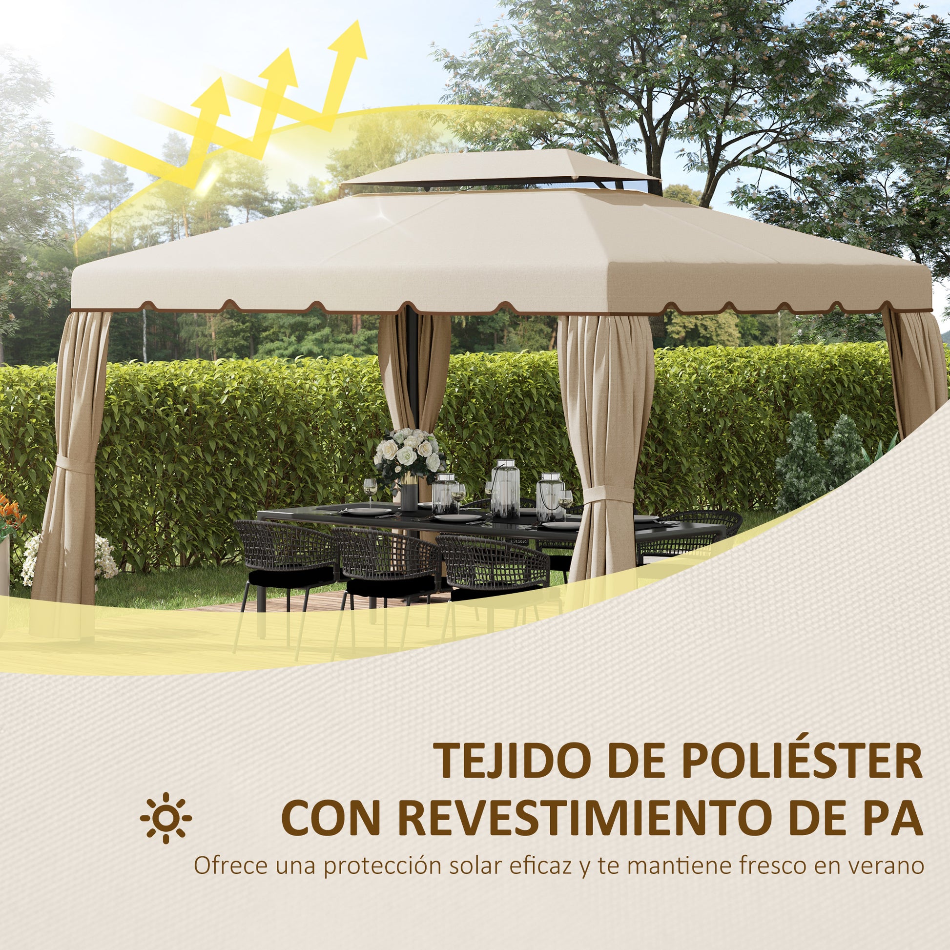 Replacement Roof for Gazebo 4x3 m Replacement Cover with Double Roof with 8 Drainage Holes Replacement Canopy for Gazebo Pavilion Beige