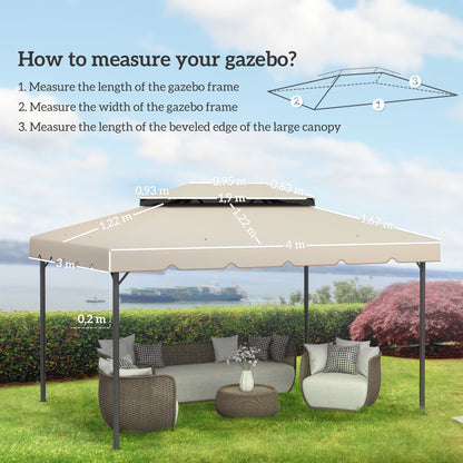 Replacement Roof for Gazebo 4x3 m Replacement Cover with Double Roof with 8 Drainage Holes Replacement Canopy for Gazebo Pavilion Beige