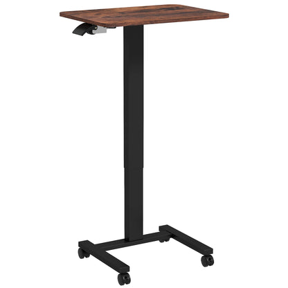Height Adjustable Computer Desk, Laptop Table with Wheels, Sit-Stand Desk, Mobile Side Table with Hand Crank for Living Room, Bedroom, Rustic Brown