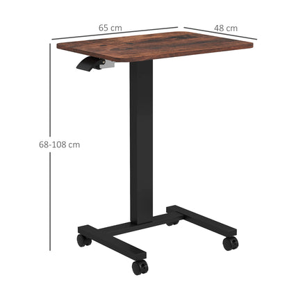 Height Adjustable Computer Desk, Laptop Table with Wheels, Sit-Stand Desk, Mobile Side Table with Hand Crank for Living Room, Bedroom, Rustic Brown