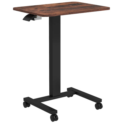 Height Adjustable Computer Desk, Laptop Table with Wheels, Sit-Stand Desk, Mobile Side Table with Hand Crank for Living Room, Bedroom, Rustic Brown