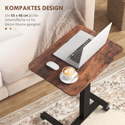 Height Adjustable Computer Desk, Laptop Table with Wheels, Sit-Stand Desk, Mobile Side Table with Hand Crank for Living Room, Bedroom, Rustic Brown