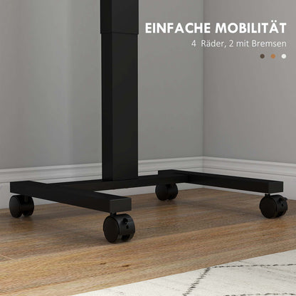 Height Adjustable Computer Desk, Laptop Table with Wheels, Sit-Stand Desk, Mobile Side Table with Hand Crank for Living Room, Bedroom, Rustic Brown