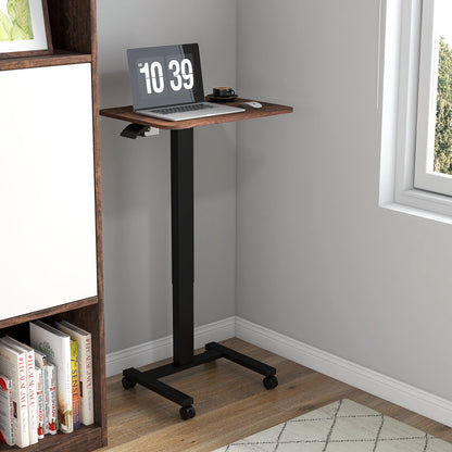 Height Adjustable Computer Desk, Laptop Table with Wheels, Sit-Stand Desk, Mobile Side Table with Hand Crank for Living Room, Bedroom, Rustic Brown