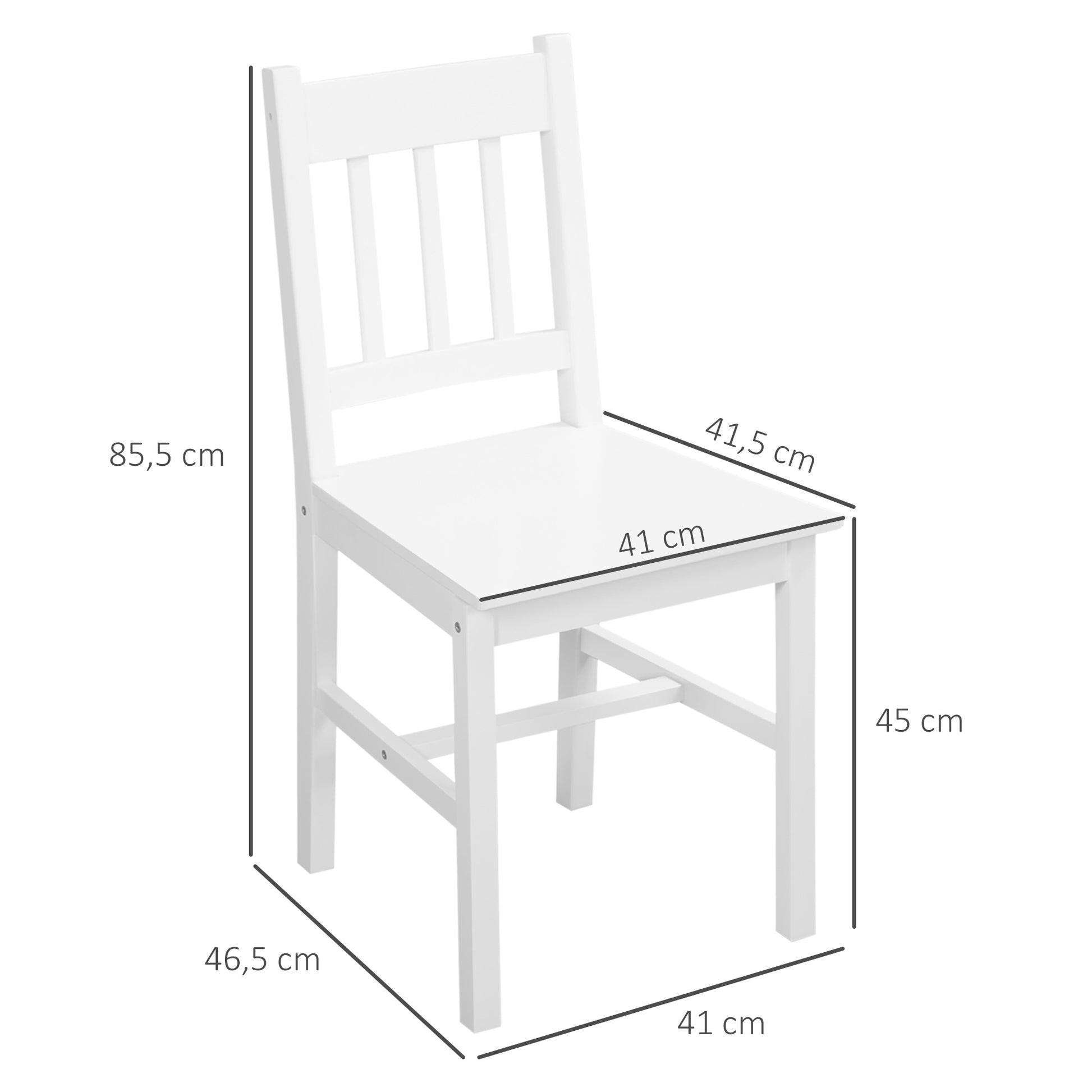 Set of 4 Dining Chairs Kitchen Chair with Backrest, Living Room Chair, Chairs with Modern Style, Pine Wood Dining Chairs for Dining Table, White
