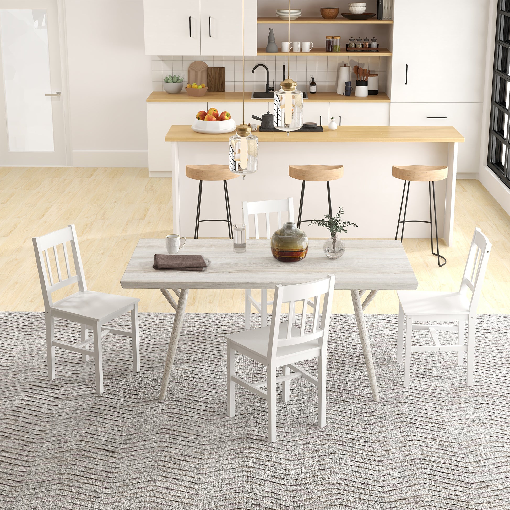 Set of 4 Dining Chairs Kitchen Chair with Backrest, Living Room Chair, Chairs with Modern Style, Pine Wood Dining Chairs for Dining Table, White
