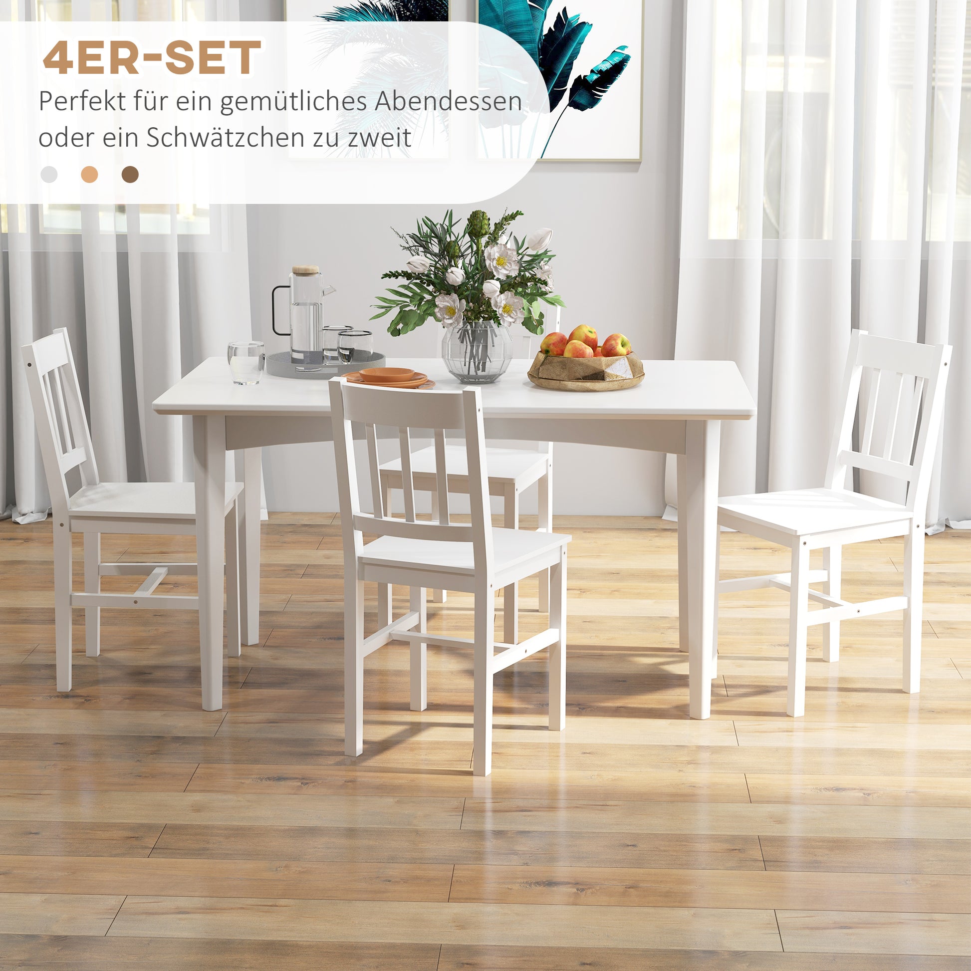 Set of 4 Dining Chairs Kitchen Chair with Backrest, Living Room Chair, Chairs with Modern Style, Pine Wood Dining Chairs for Dining Table, White