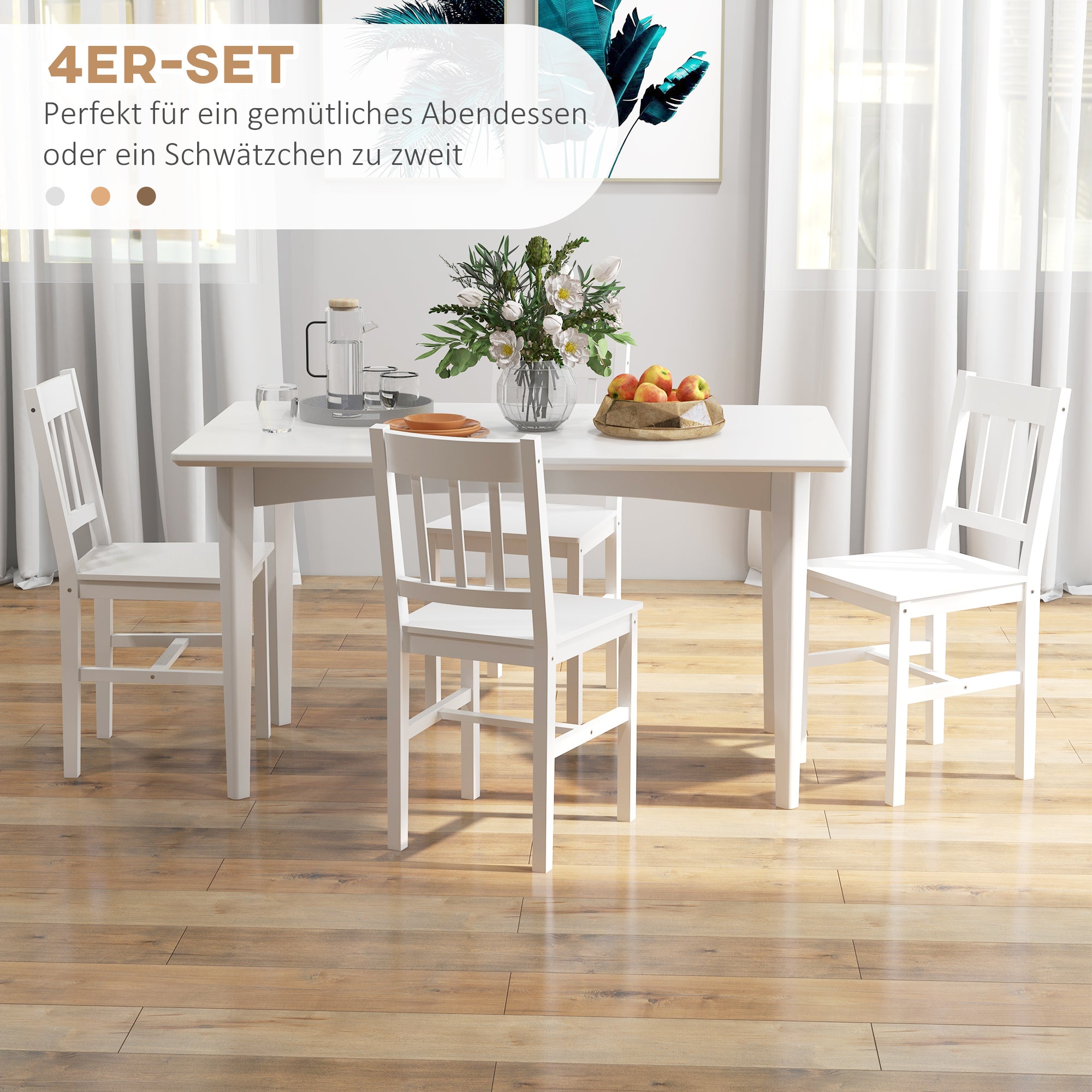 Set of 4 Dining Chairs Kitchen Chair with Backrest, Living Room Chair, Chairs with Modern Style, Pine Wood Dining Chairs for Dining Table, White