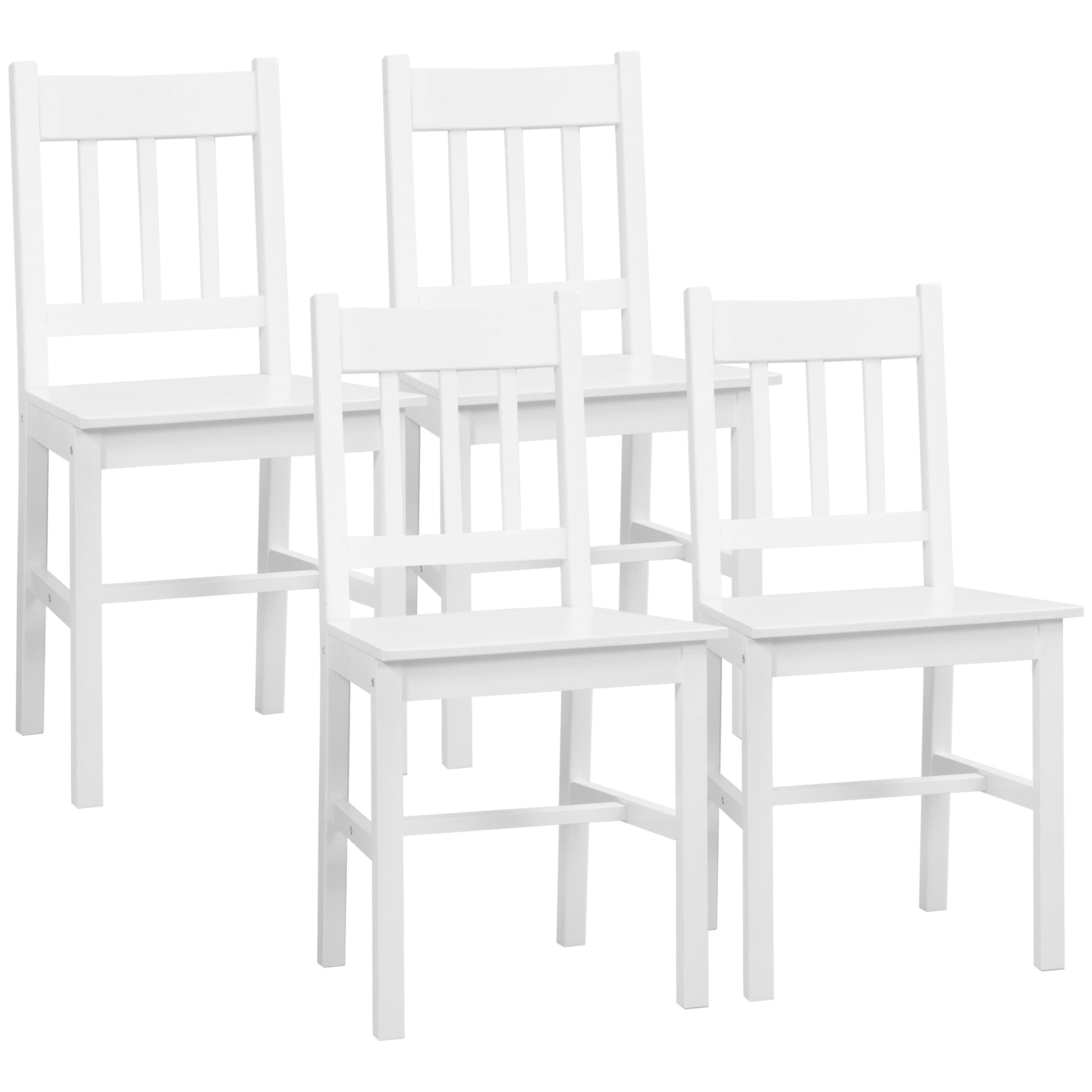 Set of 4 Dining Chairs Kitchen Chair with Backrest, Living Room Chair, Chairs with Modern Style, Pine Wood Dining Chairs for Dining Table, White
