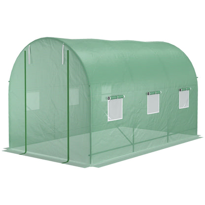 Greenhouse 350x200x200cm Foil Greenhouse Tomato House with Door, 6 Windows, Foil Tunnel made of galvanized steel, PE, stable greenhouse plant tunnel, including ground anchors & ropes, Green