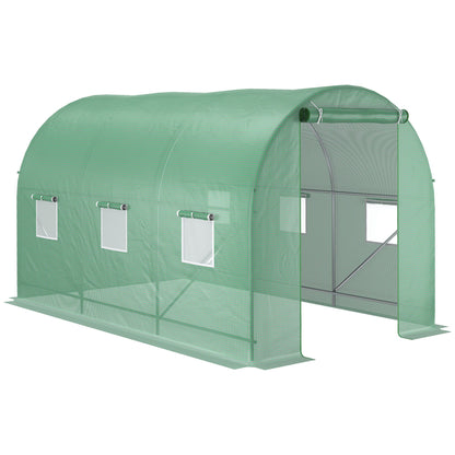 Greenhouse 350x200x200cm Foil Greenhouse Tomato House with Door, 6 Windows, Foil Tunnel made of galvanized steel, PE, stable greenhouse plant tunnel, including ground anchors & ropes, Green