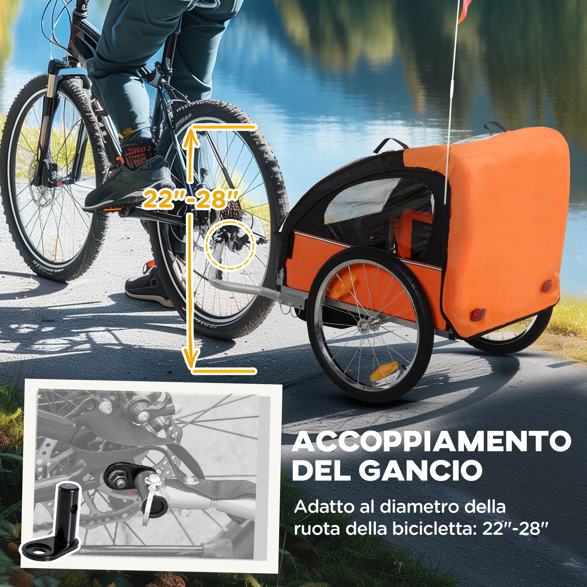 Children's Bike Trailer with 2 Seats, 2 Safety Belts, Steel Frame, and Orange Oxford Fabric Cover