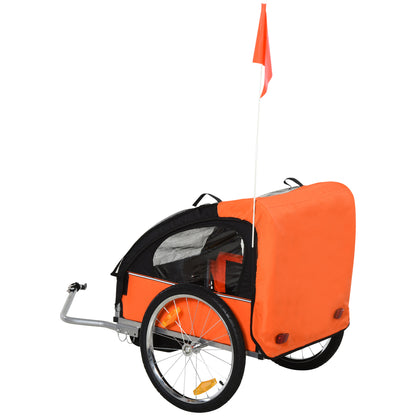 Children's Bike Trailer with 2 Seats, 2 Safety Belts, Steel Frame, and Orange Oxford Fabric Cover