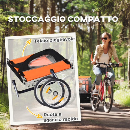 Children's Bike Trailer with 2 Seats, 2 Safety Belts, Steel Frame, and Orange Oxford Fabric Cover