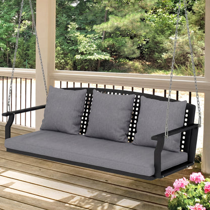 3-Seater Hanging Bench – Steel Porch Swing with 3 Back Cushions, Weather-Resistant, Holds up to 794 lb, Gray (60.6 x 26.0 x 20.1 in)