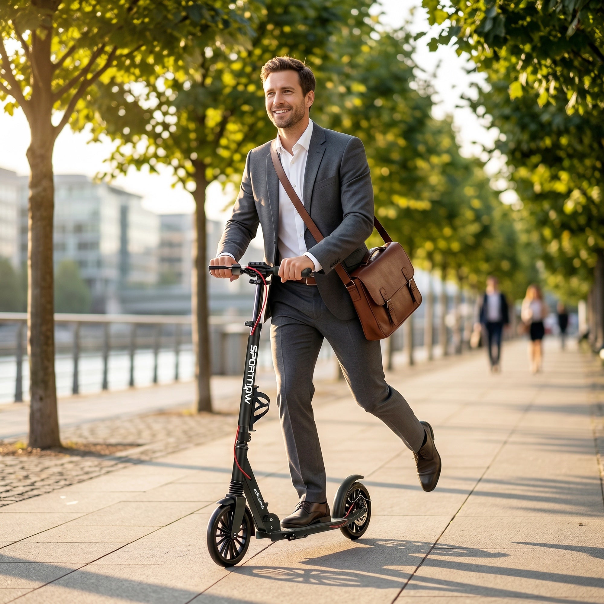 SPORTNOW Adjustable & Folding Aluminum City Scooter — 8" PU Wheels, ABEC-7 Bearings, Dual Brakes, Cup Holder — Up to 220 lb