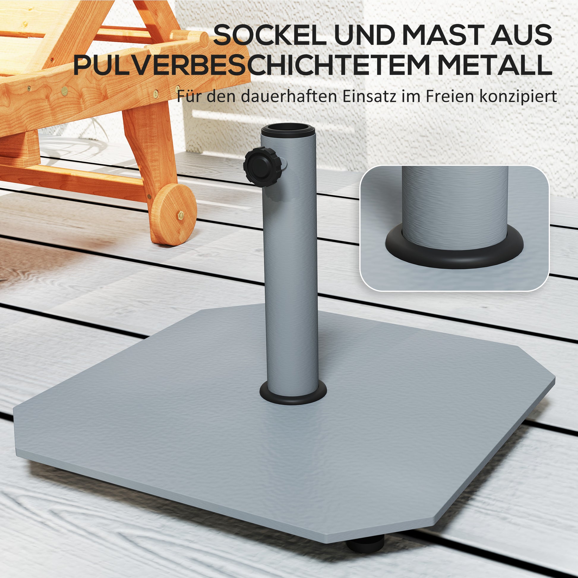 Metal Umbrella Stand 18.5 kg Umbrella Base, Square Umbrella Holder, Umbrella Weight, Stand for Umbrella 32/38/48mm Pole Diameter, for Balcony, Terrace, Gray