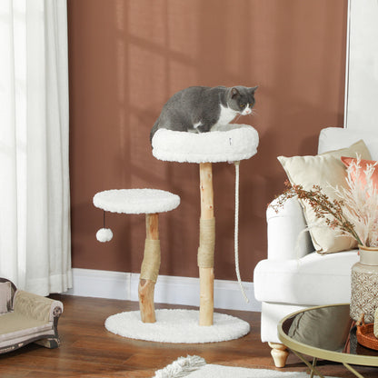 Cat Tree, 85 cm, Climbing Tree with Bed, Scratching Posts, Jump Platform, Ball and Play Rope, for Indoor, White
