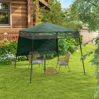 Folding Canopy 220x220x200 cm Foldable Gazebo with 1 Side Wall Waterproof Carry Bag UV50+ Protection for Garden Patio Green