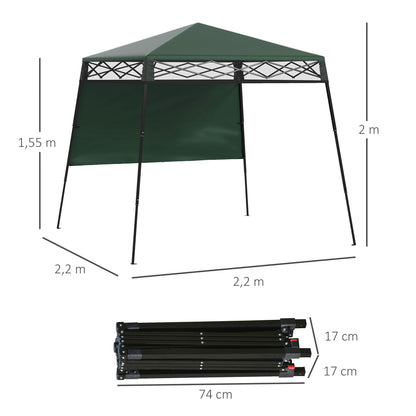 Folding Canopy 220x220x200 cm Foldable Gazebo with 1 Side Wall Waterproof Carry Bag UV50+ Protection for Garden Patio Green