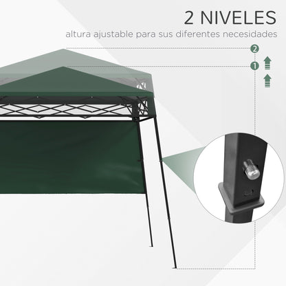 Folding Canopy 220x220x200 cm Foldable Gazebo with 1 Side Wall Waterproof Carry Bag UV50+ Protection for Garden Patio Green