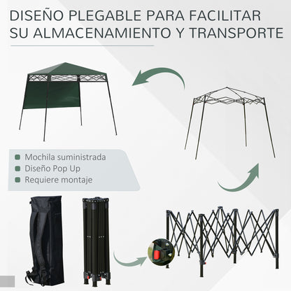 Folding Canopy 220x220x200 cm Foldable Gazebo with 1 Side Wall Waterproof Carry Bag UV50+ Protection for Garden Patio Green