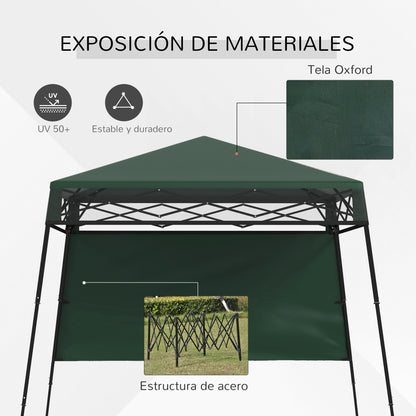 Folding Canopy 220x220x200 cm Foldable Gazebo with 1 Side Wall Waterproof Carry Bag UV50+ Protection for Garden Patio Green