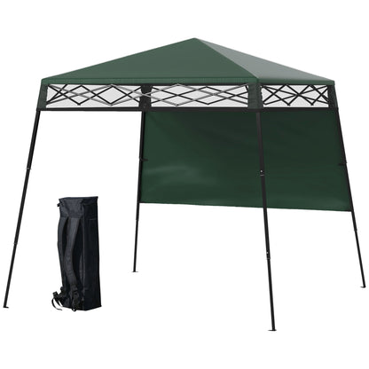 Folding Canopy 220x220x200 cm Foldable Gazebo with 1 Side Wall Waterproof Carry Bag UV50+ Protection for Garden Patio Green